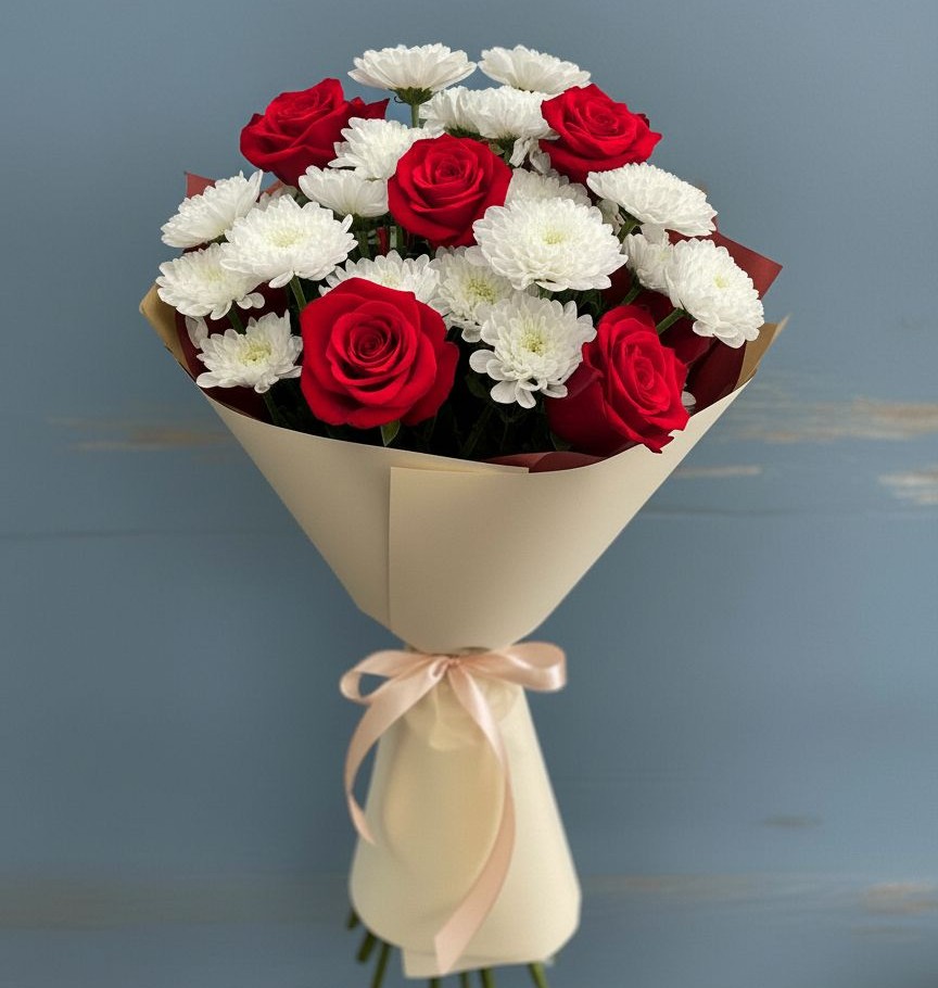 Букет цветов из: Розы и Хризантемы в Часовне