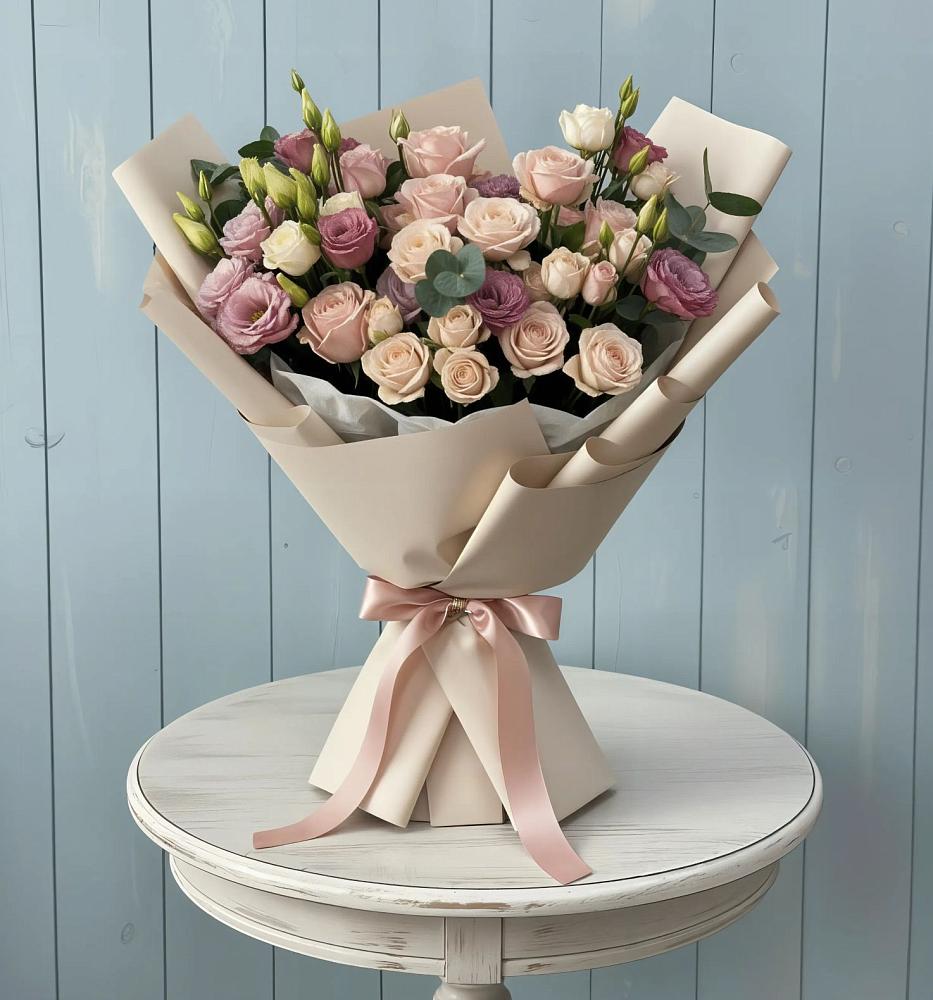 Букет цветов из: Розы и Лизиантусы в Часовне